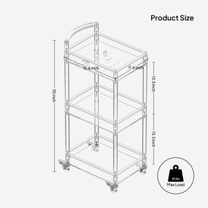 3-Tier Acrylic Rolling Bar Cart with Lockable Wheels