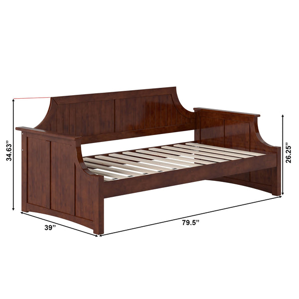 Twin Size Solid Wood Daybed with Curved Beadboard Back