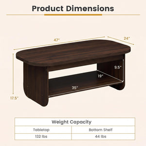 Oval Coffee Table 47" 2-Tier Mid-Century Modern – Espresso