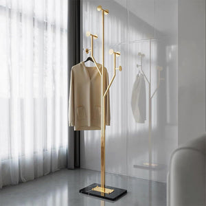Metal Coat Rack with Marble Base — Freestanding Hook Stand