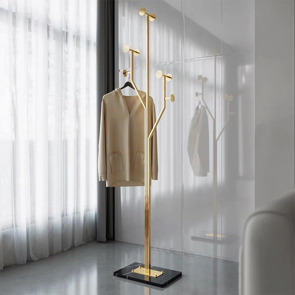 Metal Coat Rack with Marble Base — Freestanding Hook Stand