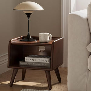 Solid Wood Nightstand with Open Storage Shelf