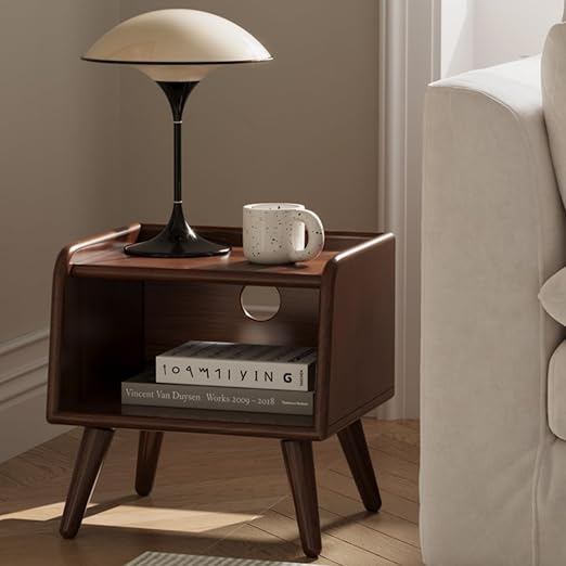 Solid Wood Nightstand with Open Storage Shelf