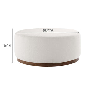38" Round Boucle Upholstered Ottoman with Wood Base