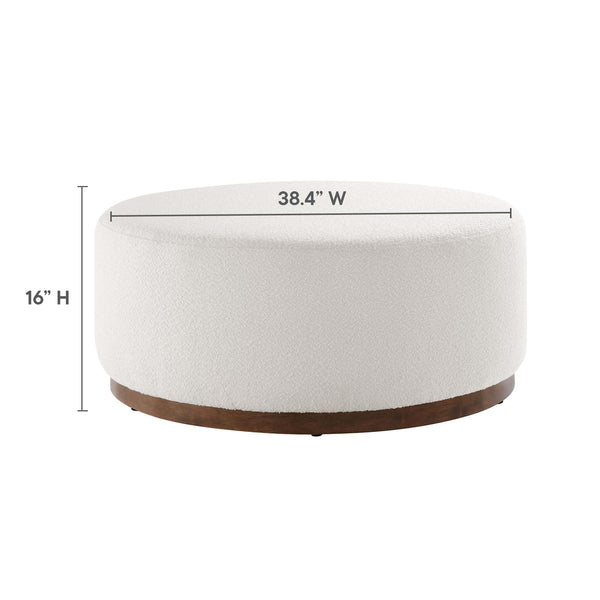 38" Round Boucle Upholstered Ottoman with Wood Base