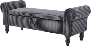 Upholstered Storage Bench with Rolled Arms & Nailhead Trim