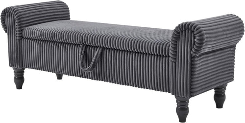 Upholstered Storage Bench with Rolled Arms & Nailhead Trim