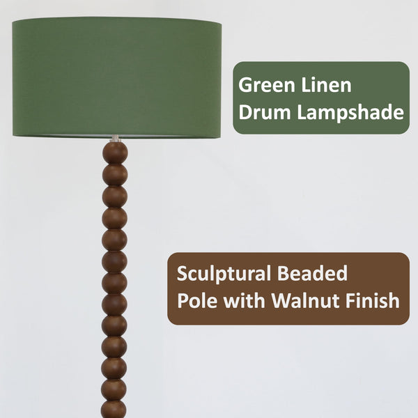 61" Beaded Wood Floor Lamp with Linen Shade