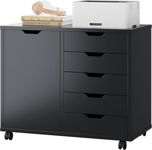 5-Drawer File Cabinet with Wheels & Printer Stand