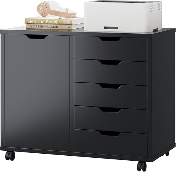 5-Drawer File Cabinet with Wheels & Printer Stand
