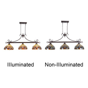 Tiffany Stained Glass Pendant Chandelier 3-Light 12" Wide – Cream Brown