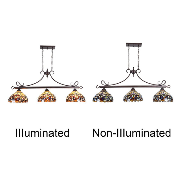 Tiffany Stained Glass Pendant Chandelier 3-Light 12" Wide – Cream Brown