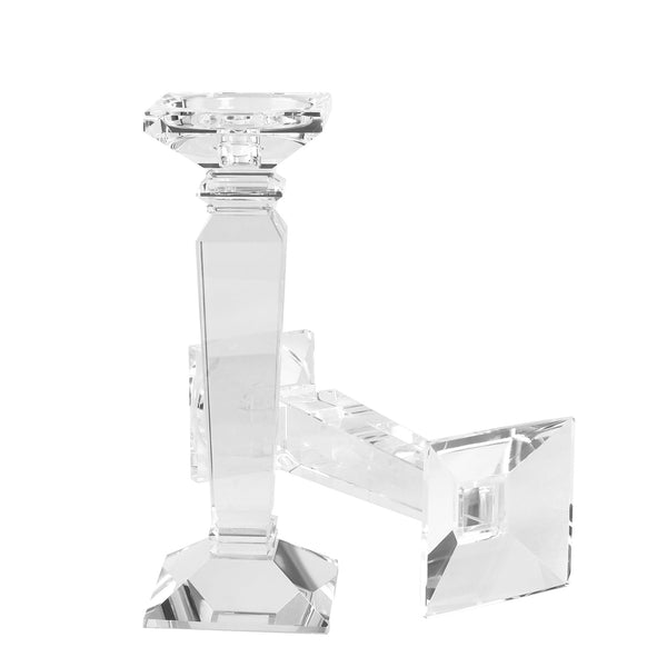 Crystal Candlestick Holders Set of 2 — K9 Clear Pillar & Taper Candle Holders