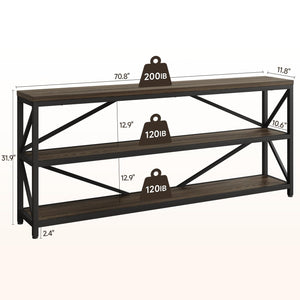 Industrial Console Sofa Table 70.8 Inch with 3-Tier Storage Shelf