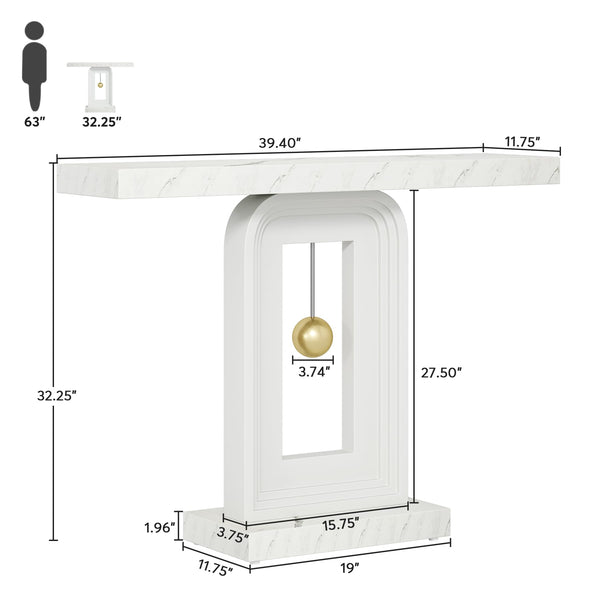 40" Faux Marble Console Table with Geometric Base