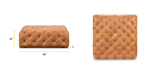 Large Square Tufted Leather Ottoman – Cognac Tan
