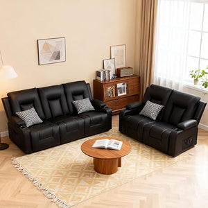Reclining Sofa Set with Cup Holders – Faux Leather, Multi-Seat Configurations