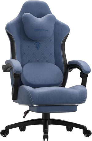 Ergonomic Fabric Gaming Chair with Heated Massage & Footrest