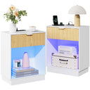 Fluted Nightstand Set of 2 with Charging Station & LED Lights