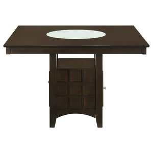 7-Piece Counter Height Dining Set – Square Wood Table with Storage, Wine Rack & 6 Upholstered Chairs