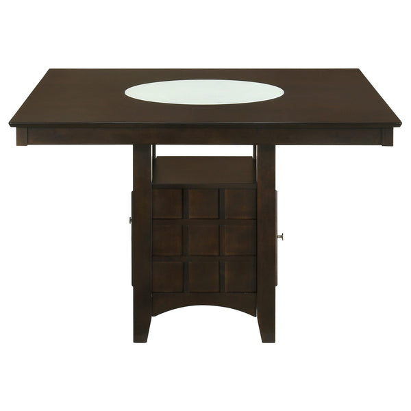 7-Piece Counter Height Dining Set – Square Wood Table with Storage, Wine Rack & 6 Upholstered Chairs