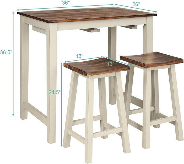 3-Piece Counter Height Pub Dining Set with 2 Saddle Bar Stools