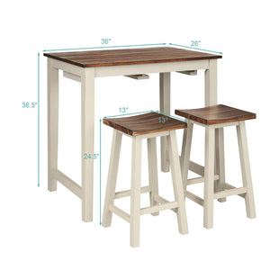 3-Piece Counter Height Pub Dining Set with 2 Saddle Bar Stools