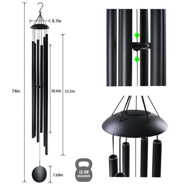 74 Inch Extra Large Outdoor Wind Chimes – Deep Tone Aluminum