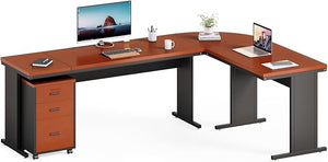 83" L-Shaped Executive Desk with Mobile File Cabinet