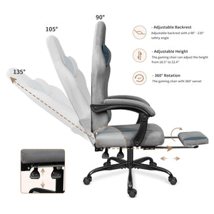 Breathable Fabric Gaming Chair with Footrest