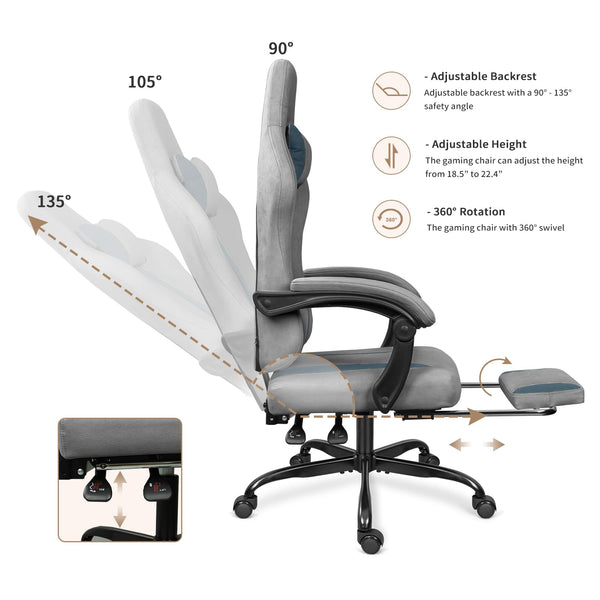 Breathable Fabric Gaming Chair with Footrest