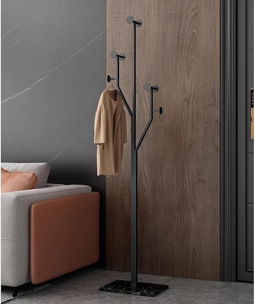 Metal Coat Rack with Marble Base — Freestanding Hook Stand