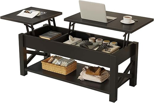 Lift Top Coffee Table with Hidden Storage & Open Shelf
