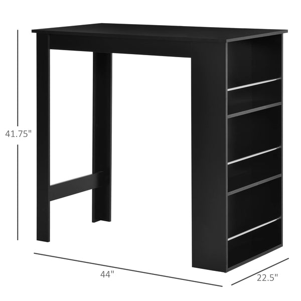 Modern Bar Table with 3 Storage Shelves, Black