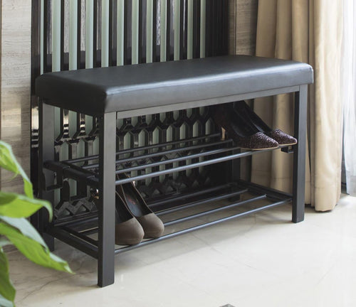 Entryway Shoe Bench with Cushioned Seat & 2 Shelves