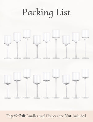 Glass Candle Holders Set – Clear Long Stem Tall Holders for Table Centerpieces