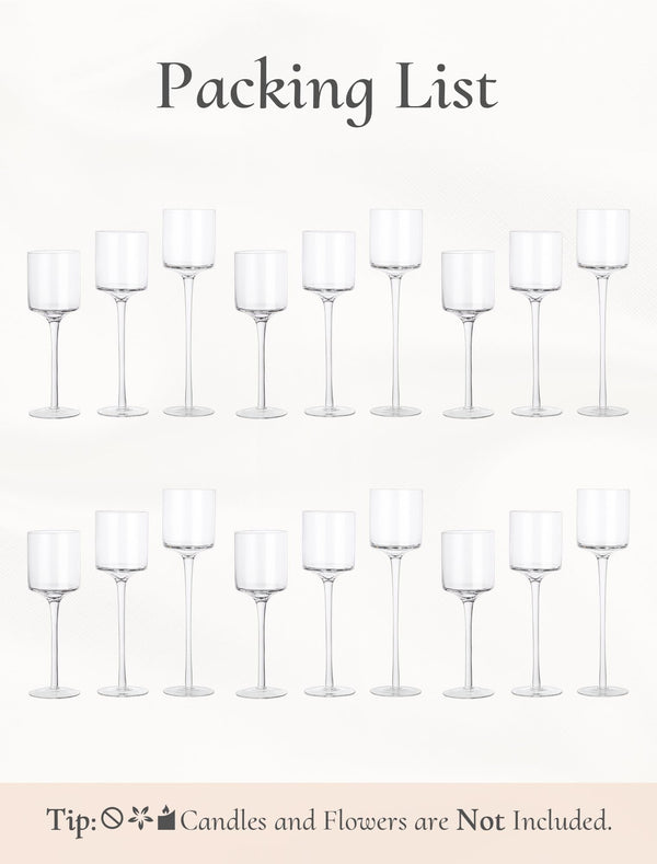 Glass Candle Holders Set – Clear Long Stem Tall Holders for Table Centerpieces