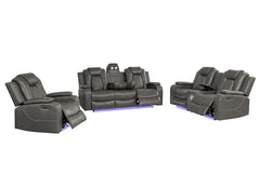 3-Piece Power Recliner Sofa Set with LED & Wireless Charging