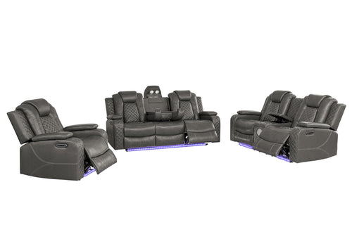 3-Piece Power Recliner Sofa Set with LED & Wireless Charging