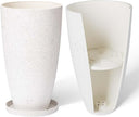 Tall Round Planters Set of 2 with Drainage Holes and Shelf