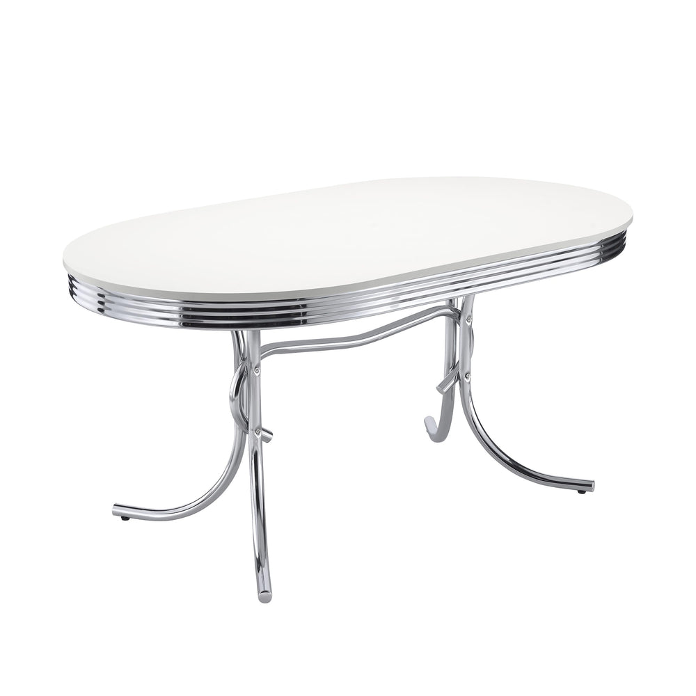 Oval Dining Table with Chrome Base – White, 60 Inch