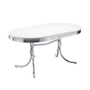 5-Piece Retro Chrome Dining Set — Oval Table & Red Faux Leather Chairs