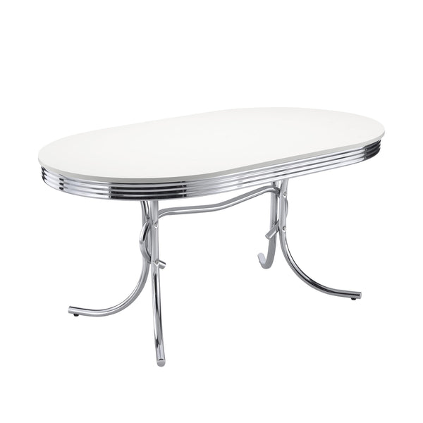 5-Piece Retro Chrome Dining Set — Oval Table & Red Faux Leather Chairs