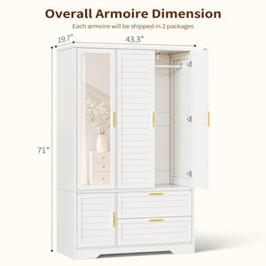Mirrored Armoire Wardrobe Closet with Drawers