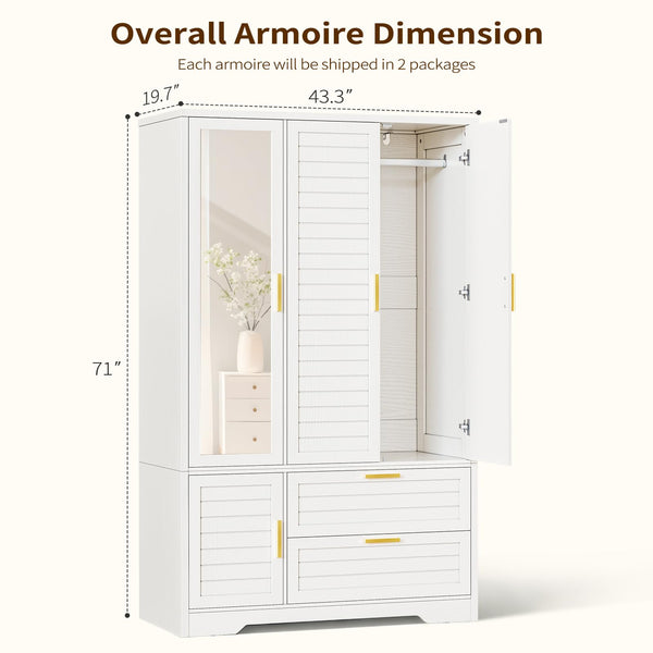 Mirrored Armoire Wardrobe Closet with Drawers