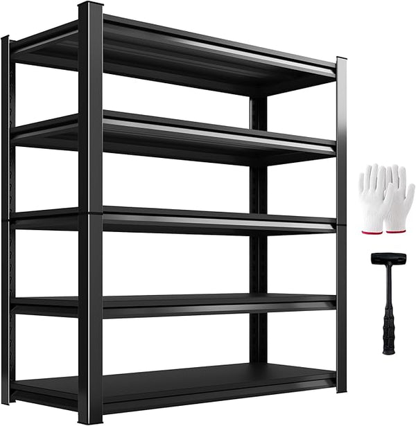 TXTDPL 5-Tier Garage Shelving,Storage Shelves 3000 LBS, Metal Garage Shelving Easy Assembly, Adjustable Garage Storage Organization Shelf for Warehouse, Basement, Pantry, Black (72''HX46''WX20''D)