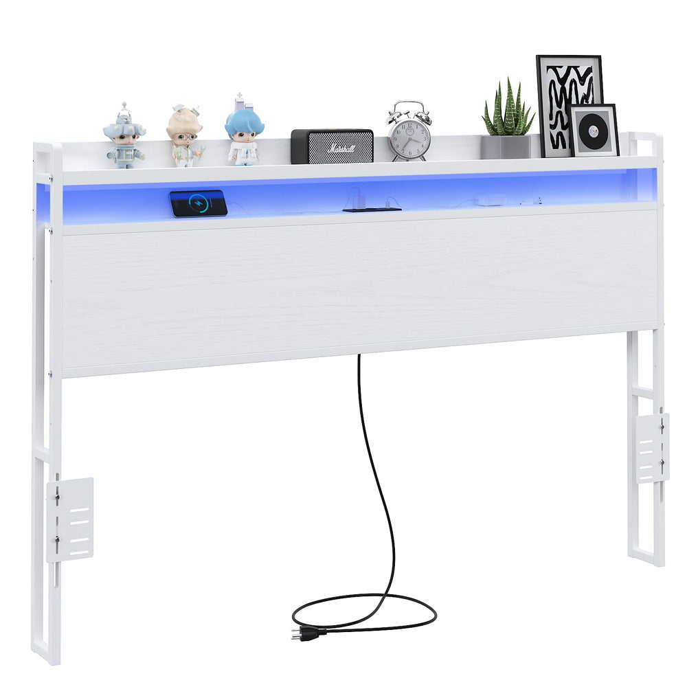 Full Size Headboard with Outlets, USB, LED Light & Storage Shelf