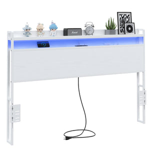 Full Size Headboard with Outlets, USB, LED Light & Storage Shelf