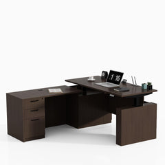 L-Shaped Height Adjustable Executive Standing Desk with Lockable Cabinets
