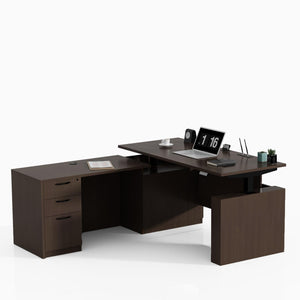 L-Shaped Height Adjustable Executive Standing Desk with Lockable Cabinets
